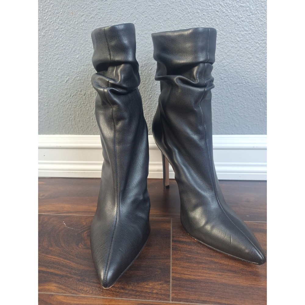 Jessica Simpson Slouchy Stiletto Boots Women 7.5 Black Pointed Toe Faux Leather
